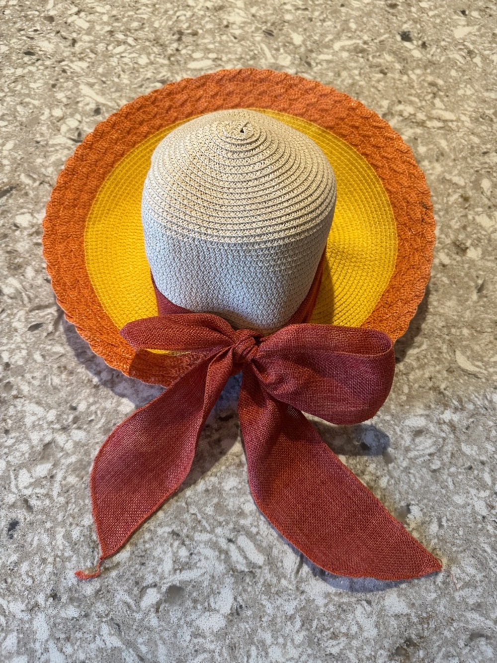 Women's Straw Sun Hat with Cream Crown, Yellow Inner Brim & Orange Edge